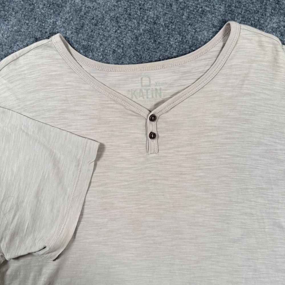 Katin Shirt XL Beige Henley‎ T Shirt Short Sleeve Casual Cotton Blend Top Men's
